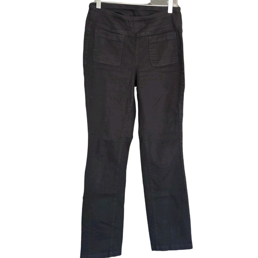 Womens Pants 8T Belle Kim Gravel Black Straight Leg Pull On Patch Pockets